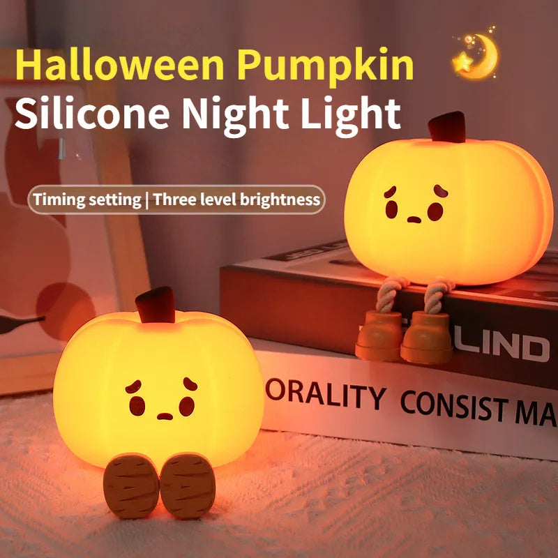 Silicone Pumpkin Night Light | Rechargeable Halloween Bedside Lamp