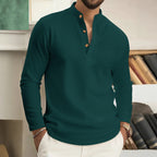 Men's Sophisticated Long Sleeve Casual Shirt – Stand Collar Loose Fit Top