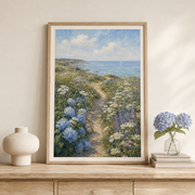 Coastal Wildflower Printable Wall Art – Vintage Seaside Path Landscape Digital Download