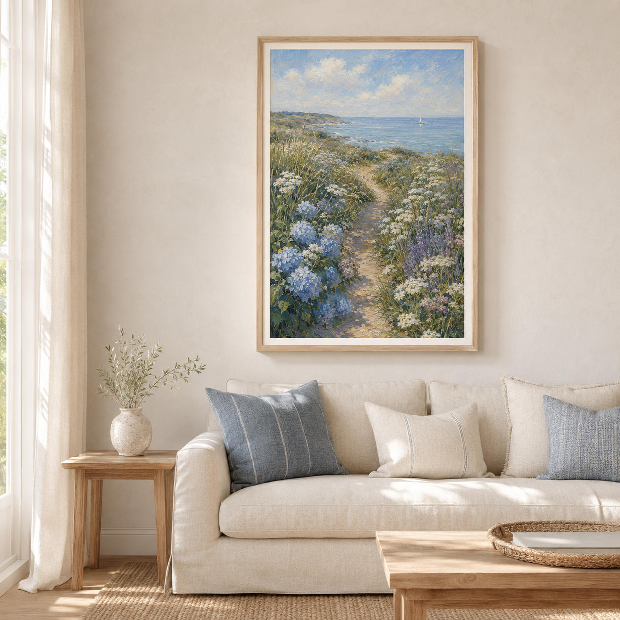 Coastal Wildflower Printable Wall Art – Vintage Seaside Path Landscape Digital Download
