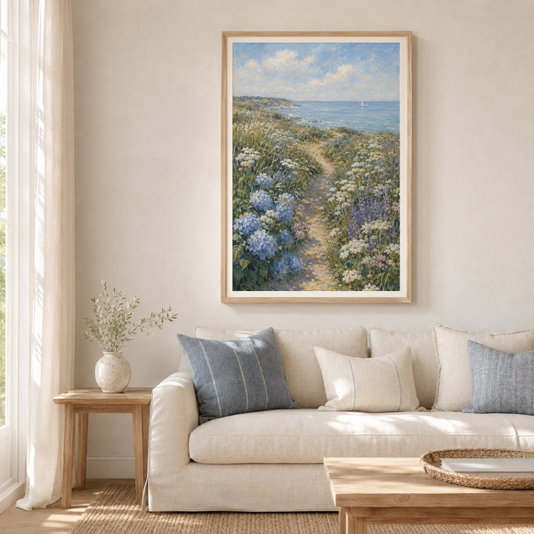 Coastal Wildflower Printable Wall Art – Vintage Seaside Path Landscape Digital Download