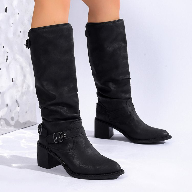 Women’s Chunky Heel Buckle Boots | Stylish Comfort Mid-Calf Main image