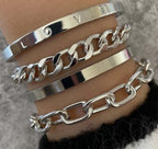 4PC C-Shaped Hollow Chain Bracelet Set – Simple Adjustable Cuff & Bangle