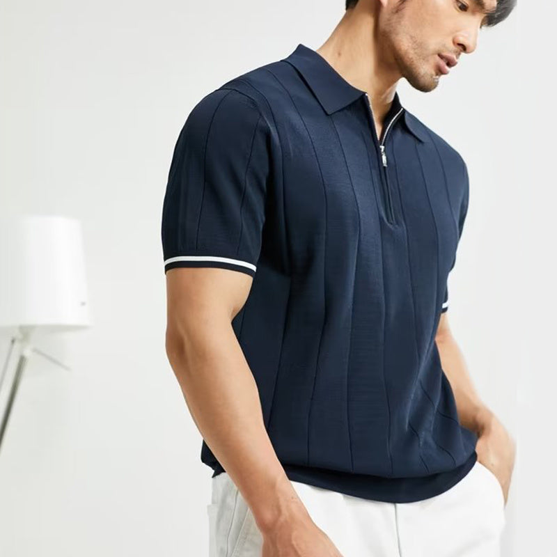 Men’s Zip Polo Shirt | Short-Sleeve Summer Lapel T-Shirt