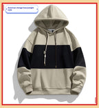 Retro Block Color Hoodie – Men's Loose Fit Polyester Casual Sweatshirt