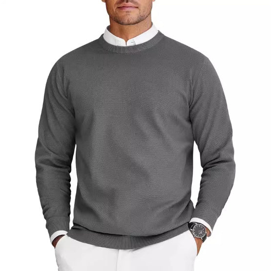 Men’s Round-Neck Long-Sleeve Knit Sweater | Casual Lightweight Pullover