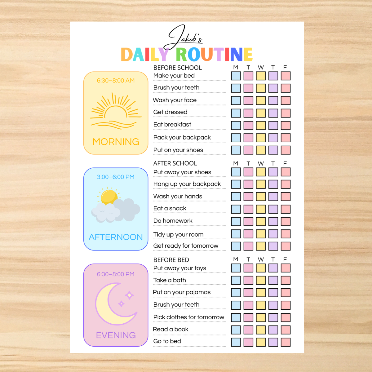 Editable Kids Routine Chart Canva Template Bundle | Morning Evening Daily Routine Printable