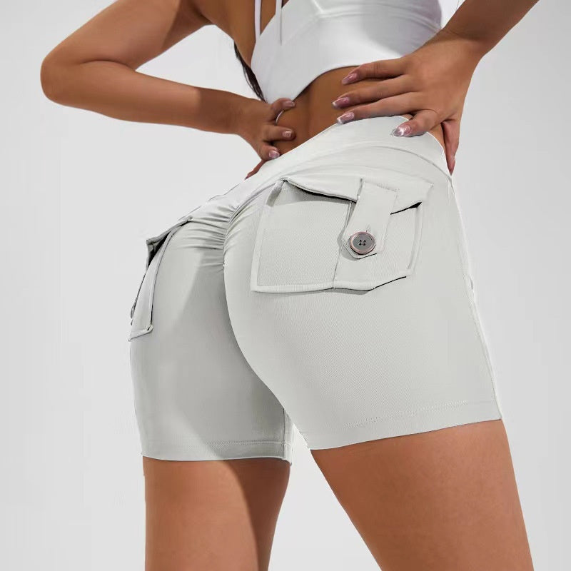 High-Waist Hip-Lifting Shorts with Pockets | Quick-Dry Women’s Fitness Shorts