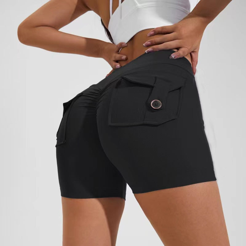 High-Waist Hip-Lifting Shorts with Pockets | Quick-Dry Women’s Fitness Shorts