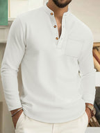 Men's Sophisticated Long Sleeve Casual Shirt – Stand Collar Loose Fit Top