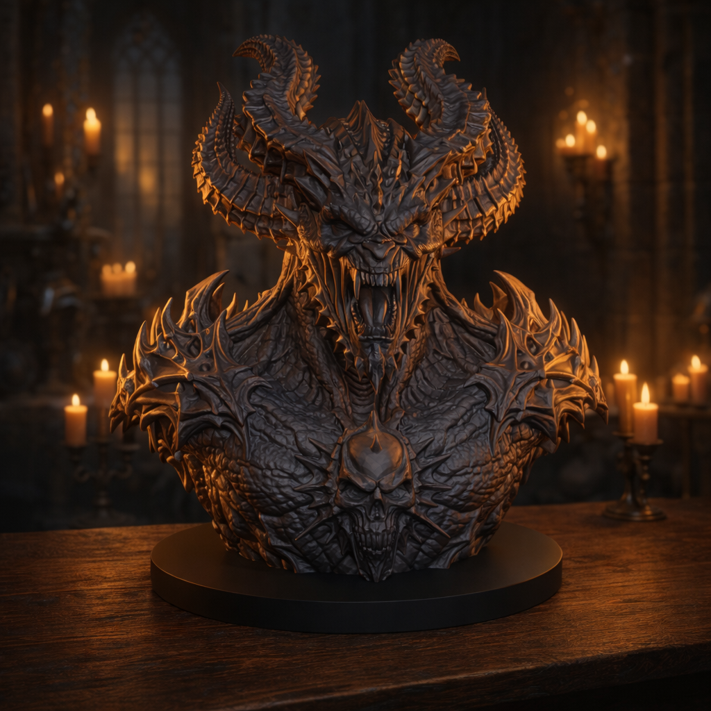 Infernal Demon Bust STL – Highly Detailed Fantasy Sculpture 3D Print File