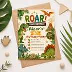 Roar Dinosaur Birthday Invitation Canva Template | Editable Kids Dino Party Invite