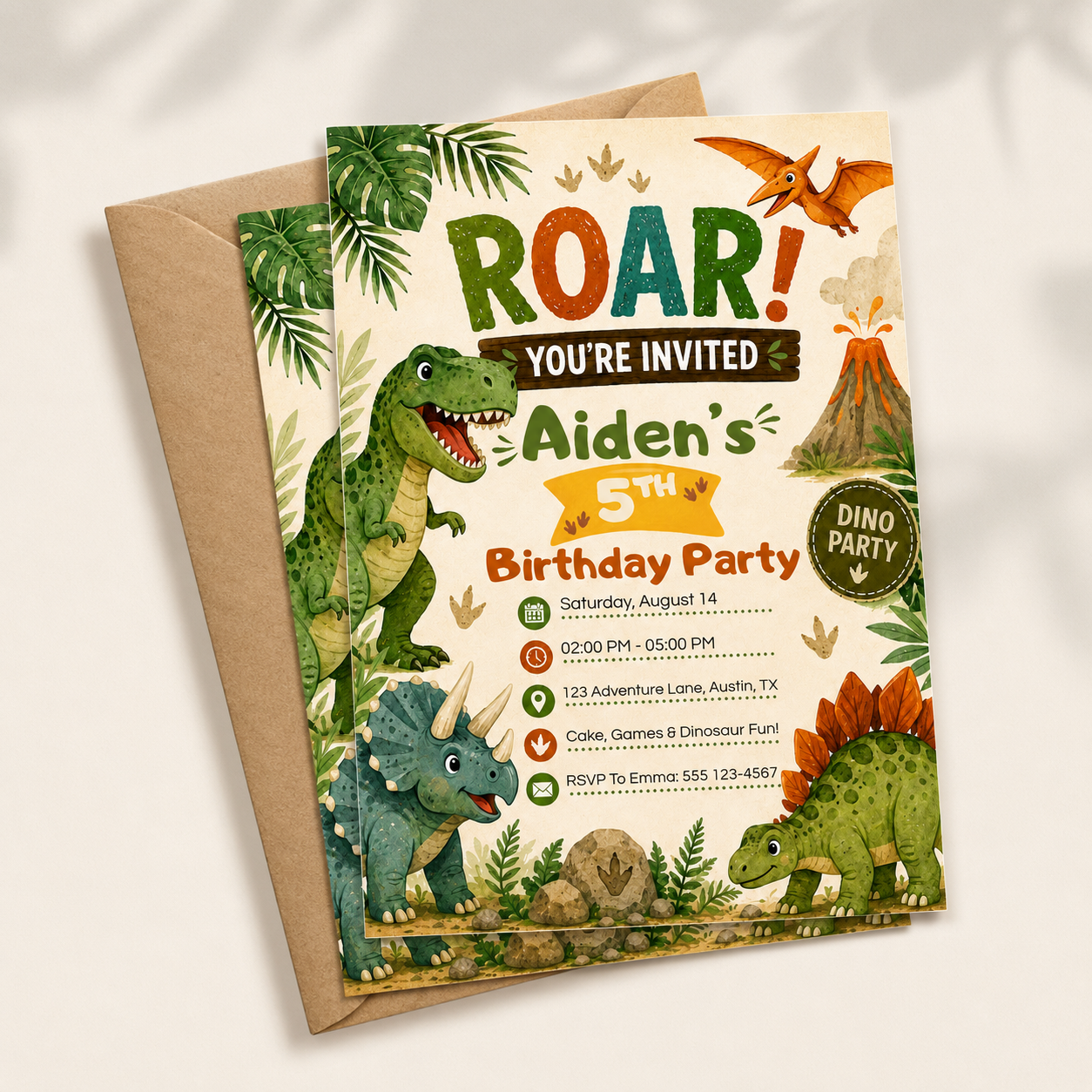 Roar Dinosaur Birthday Invitation Canva Template | Editable Kids Dino Party Invite Secondary image