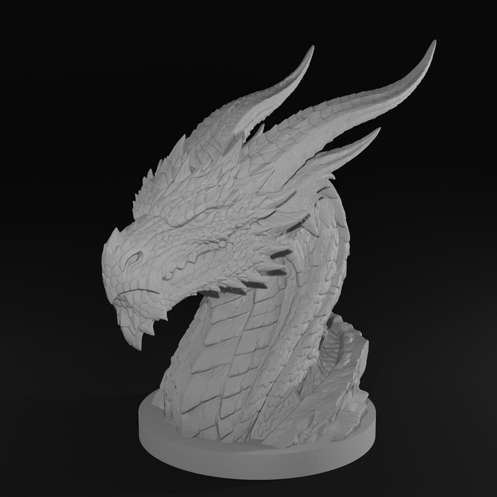 Dragon Bust STL File for 3D Printing Fantasy Dragon Sculpture Decor