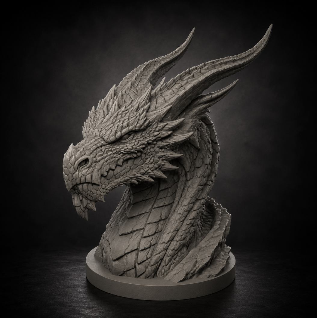 Dragon Bust STL File for 3D Printing Fantasy Dragon Sculpture Decor Main image