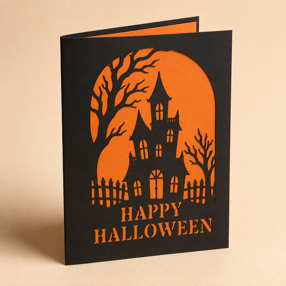 Haunted House Halloween Card SVG Cut File for Cricut, 5x7 Layered Happy Halloween Greeting Card Template