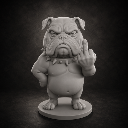 Funny Bulldog Middle Finger STL File – Angry Bulldog Statue for 3D Printing