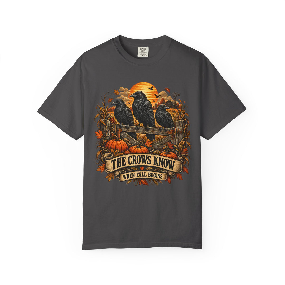 The Crows Know When Fall Begins PNG – Vintage Autumn Raven Shirt Design