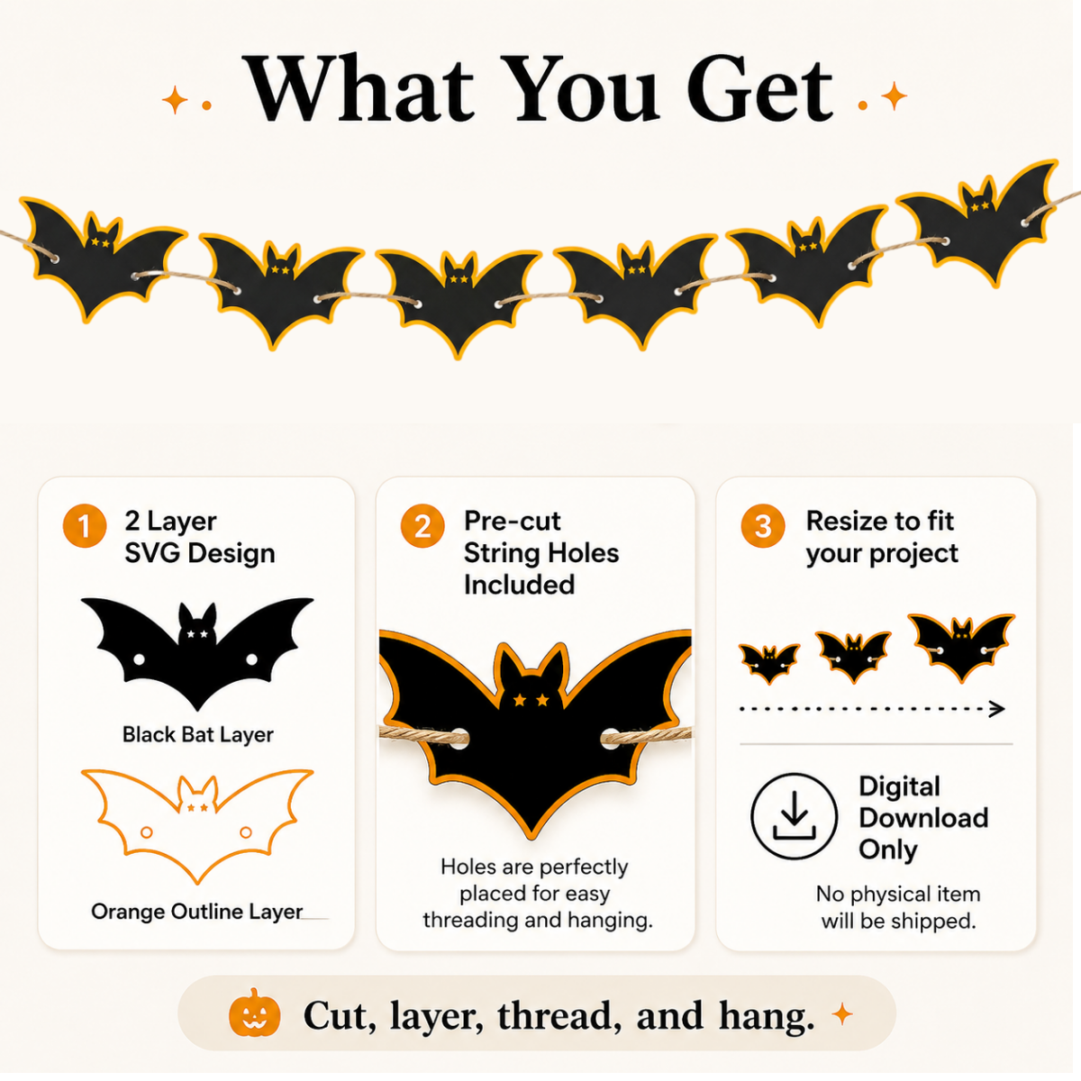 Layered Halloween Bat Garland SVG Cut File for Cricut and Silhouette
