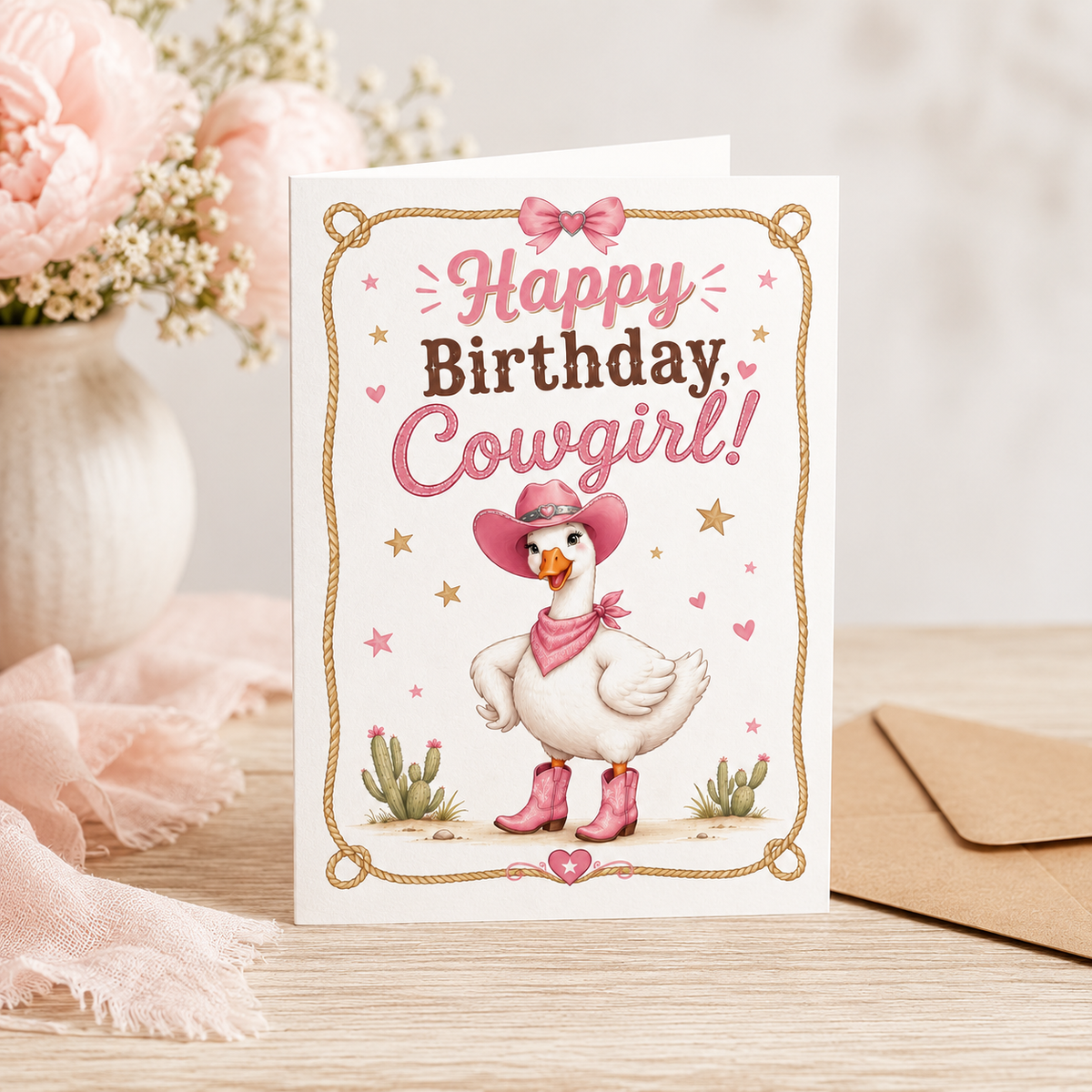 Cowgirl Goose Birthday Card Printable | 5x7 Greeting Card Digital Download