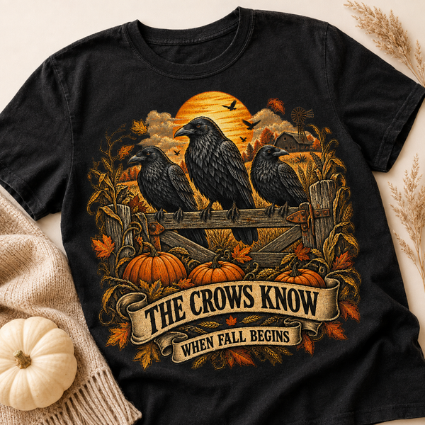 The Crows Know When Fall Begins PNG – Vintage Autumn Raven Shirt Design