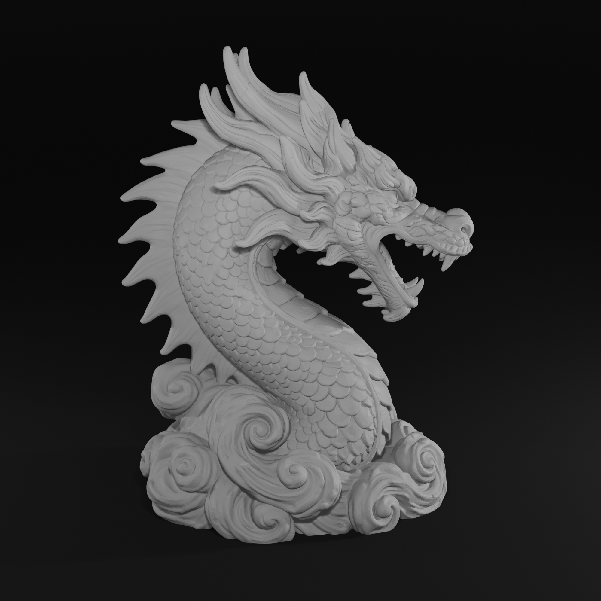 Japanese Dragon Bust STL File – Oriental Dragon Sculpture for 3D Printing