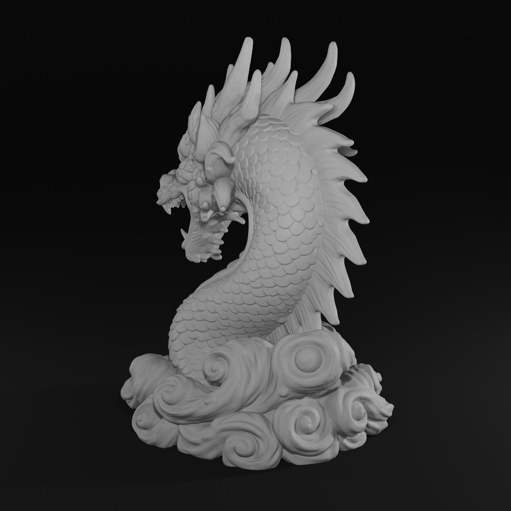 Japanese Dragon Bust STL File – Oriental Dragon Sculpture for 3D Printing