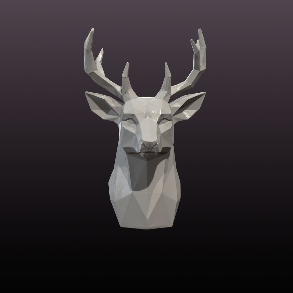 Geometric Deer Bust STL Low Poly Deer Sculpture 3D Print File