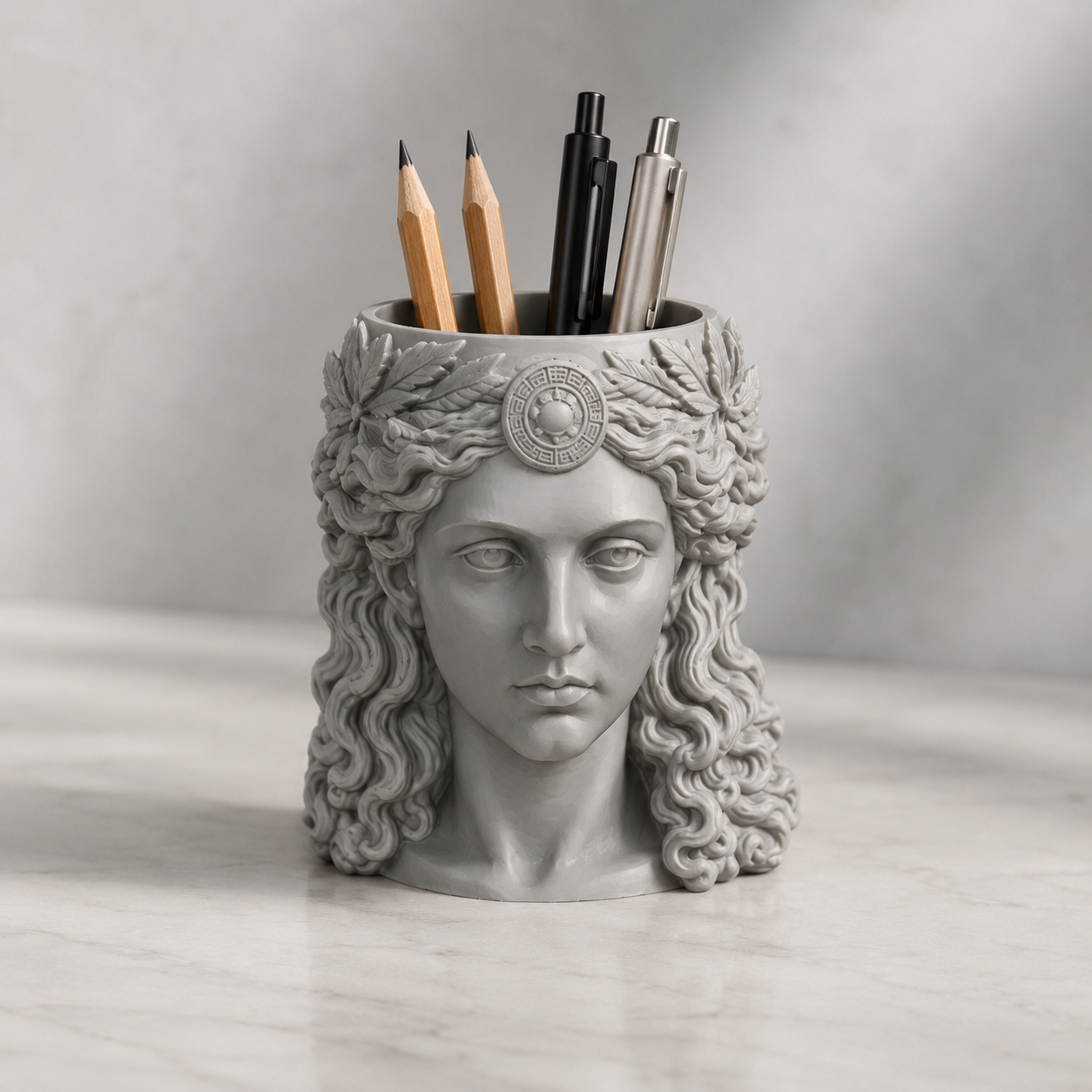 Greek Goddess Planter & Desk Organizer STL Set – Classical Female Bust Pencil Holder 3D Print