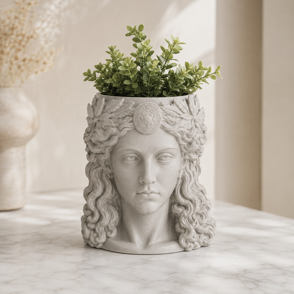 Greek Goddess Planter & Desk Organizer STL Set – Classical Female Bust Pencil Holder 3D Print