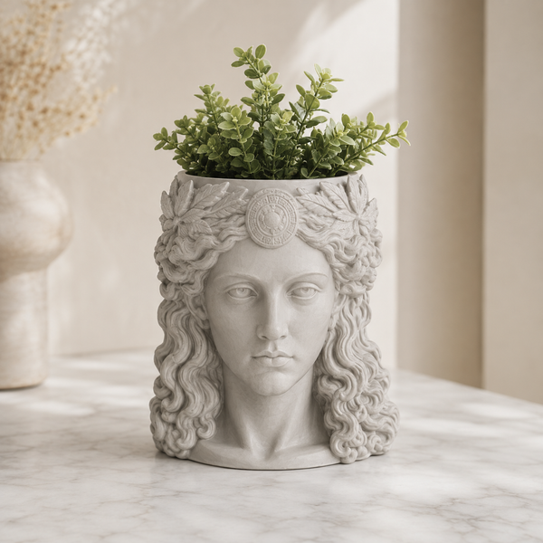 Greek Goddess Planter & Desk Organizer STL Set – Classical Female Bust Pencil Holder 3D Print