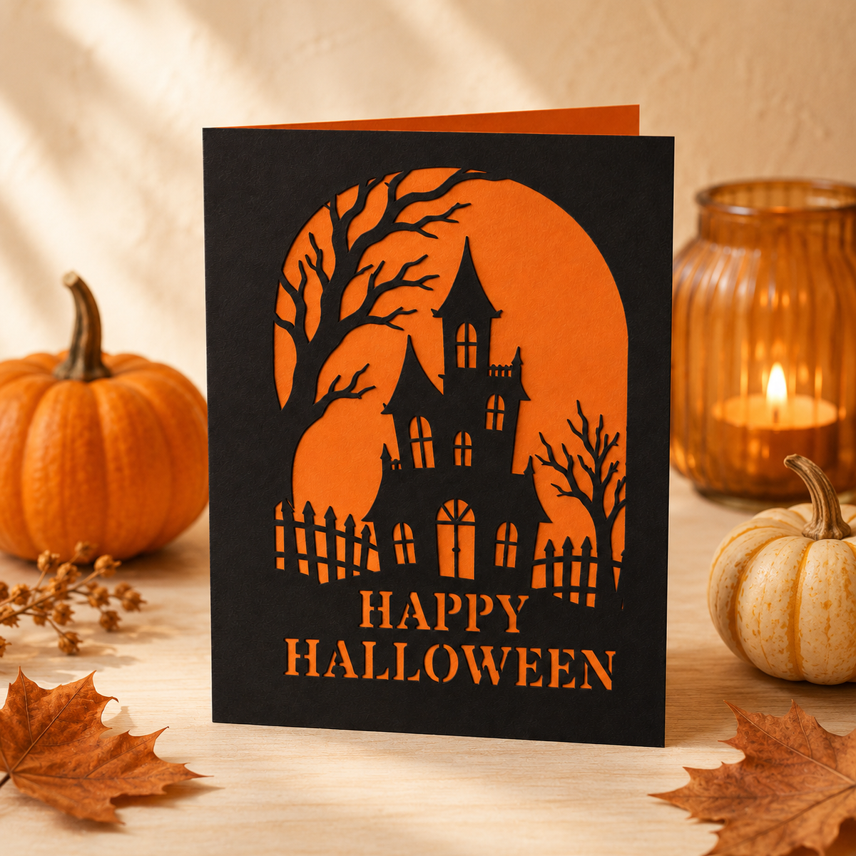 Haunted House Halloween Card SVG Cut File for Cricut, 5x7 Layered Happy Halloween Greeting Card Template