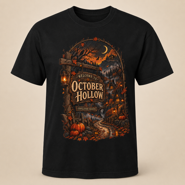 October Hollow Halloween Town PNG – Vintage Haunted Village Sublimation Shirt Design