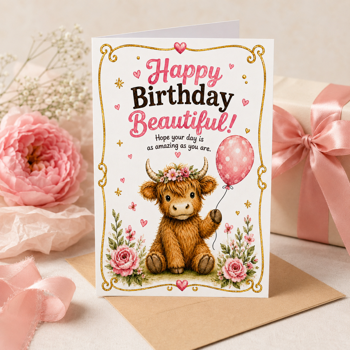 Highland Cow Birthday Card Printable | 5x7 Greeting Card Digital Download