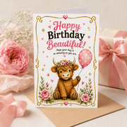 Highland Cow Birthday Card Printable | 5x7 Greeting Card Digital Download