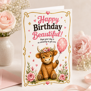 Highland Cow Birthday Card Printable | 5x7 Greeting Card Digital Download