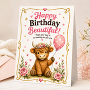 Highland Cow Birthday Card Printable | 5x7 Greeting Card Digital Download