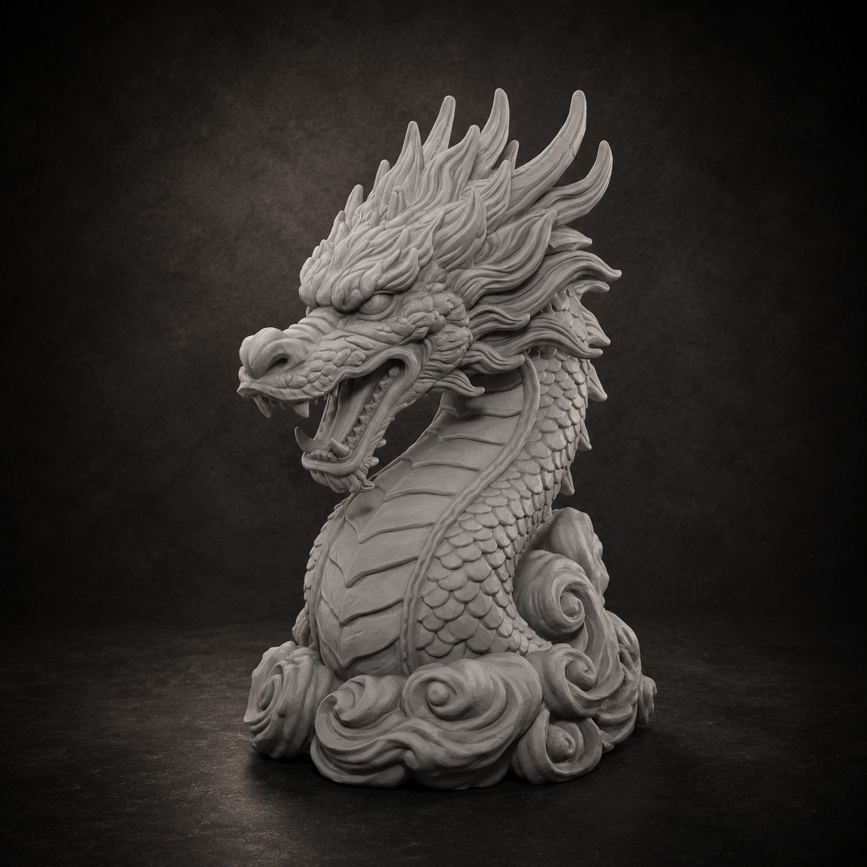 Japanese Dragon Bust STL File – Oriental Dragon Sculpture for 3D Printing Main image