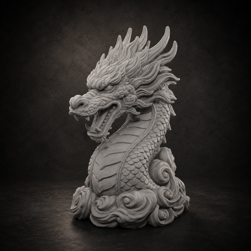 Japanese Dragon Bust STL File – Oriental Dragon Sculpture for 3D Printing