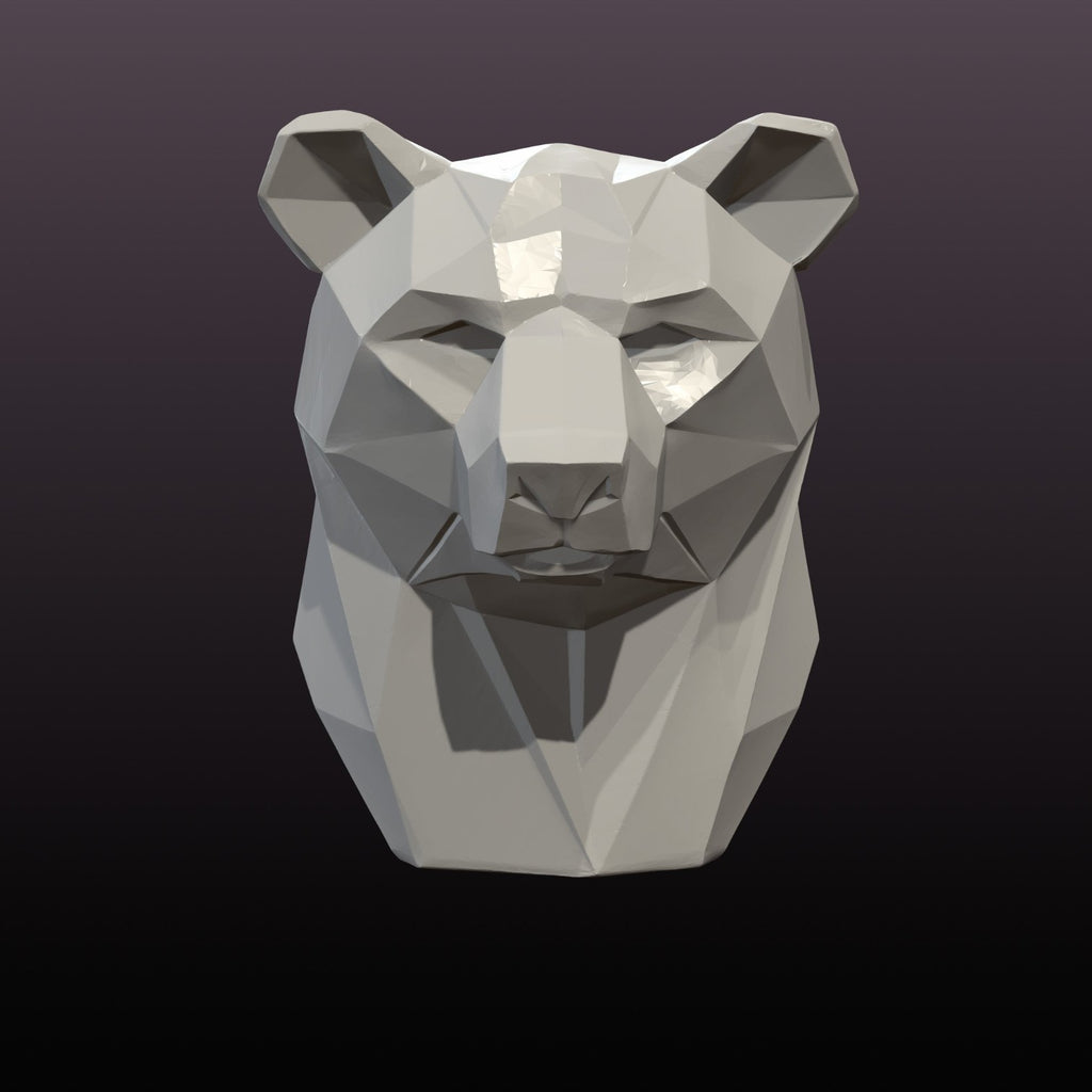 Low Poly Bear Head STL Modern Animal Sculpture 3D Print File