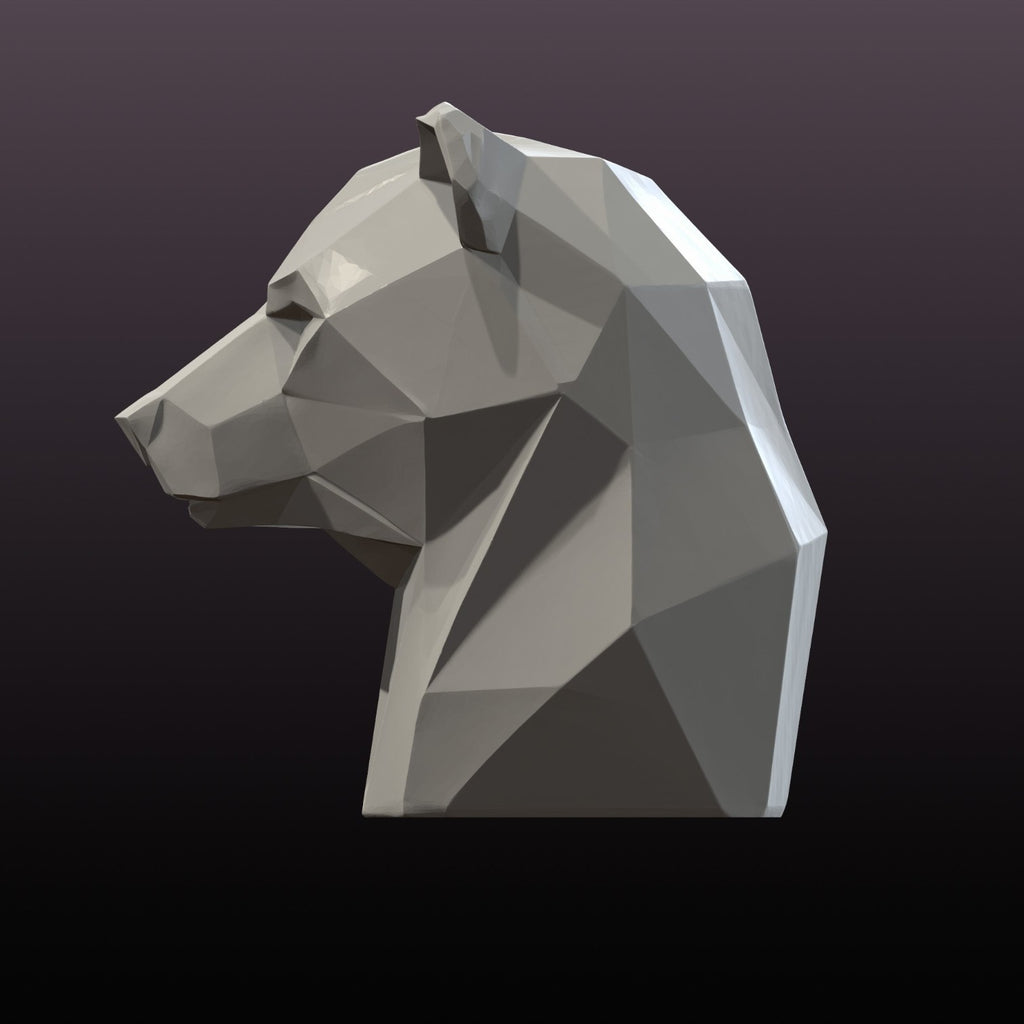 Low Poly Bear Head STL Modern Animal Sculpture 3D Print File