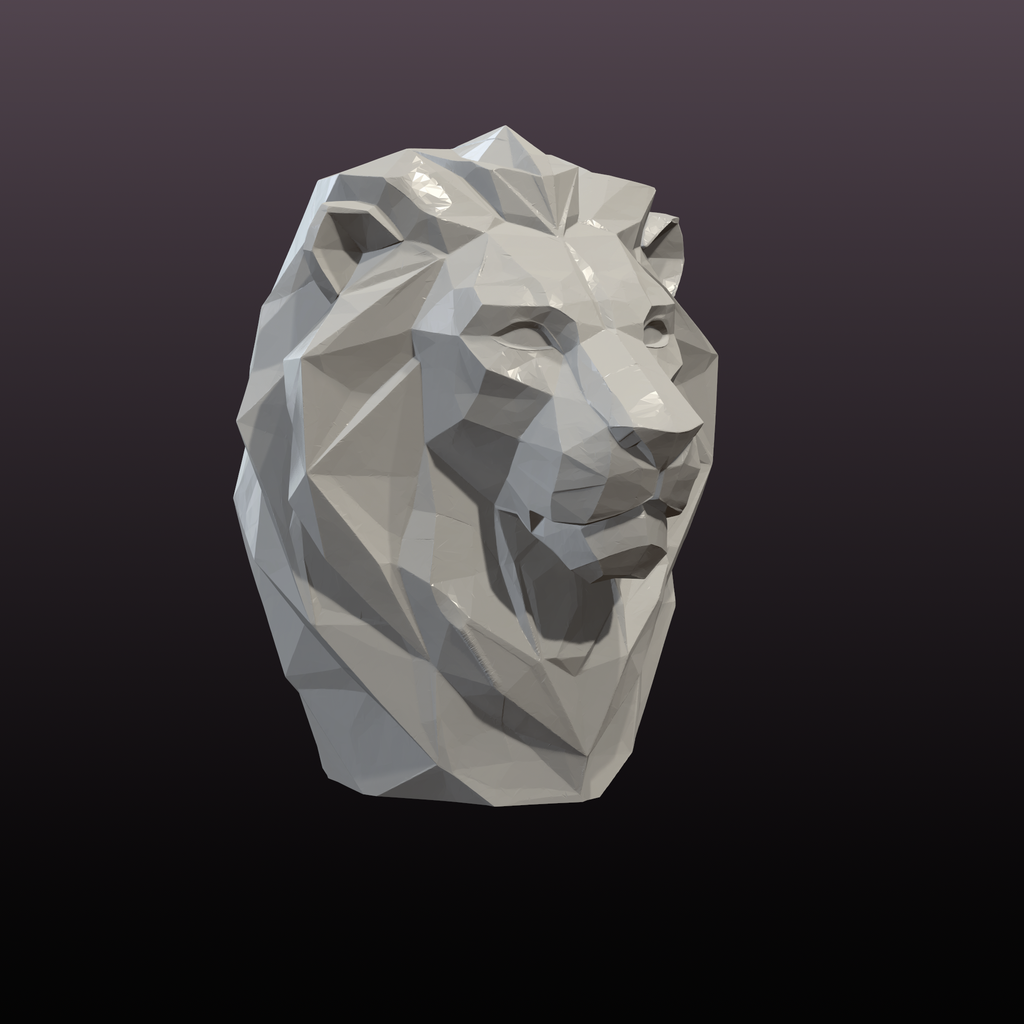 Low Poly Lion Head STL Modern Geometric Animal Sculpture