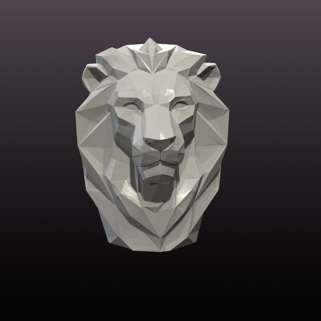 Low Poly Lion Head STL Modern Geometric Animal Sculpture
