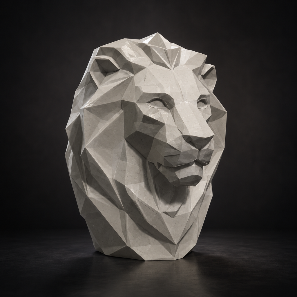 Low Poly Lion Head STL Modern Geometric Animal Sculpture