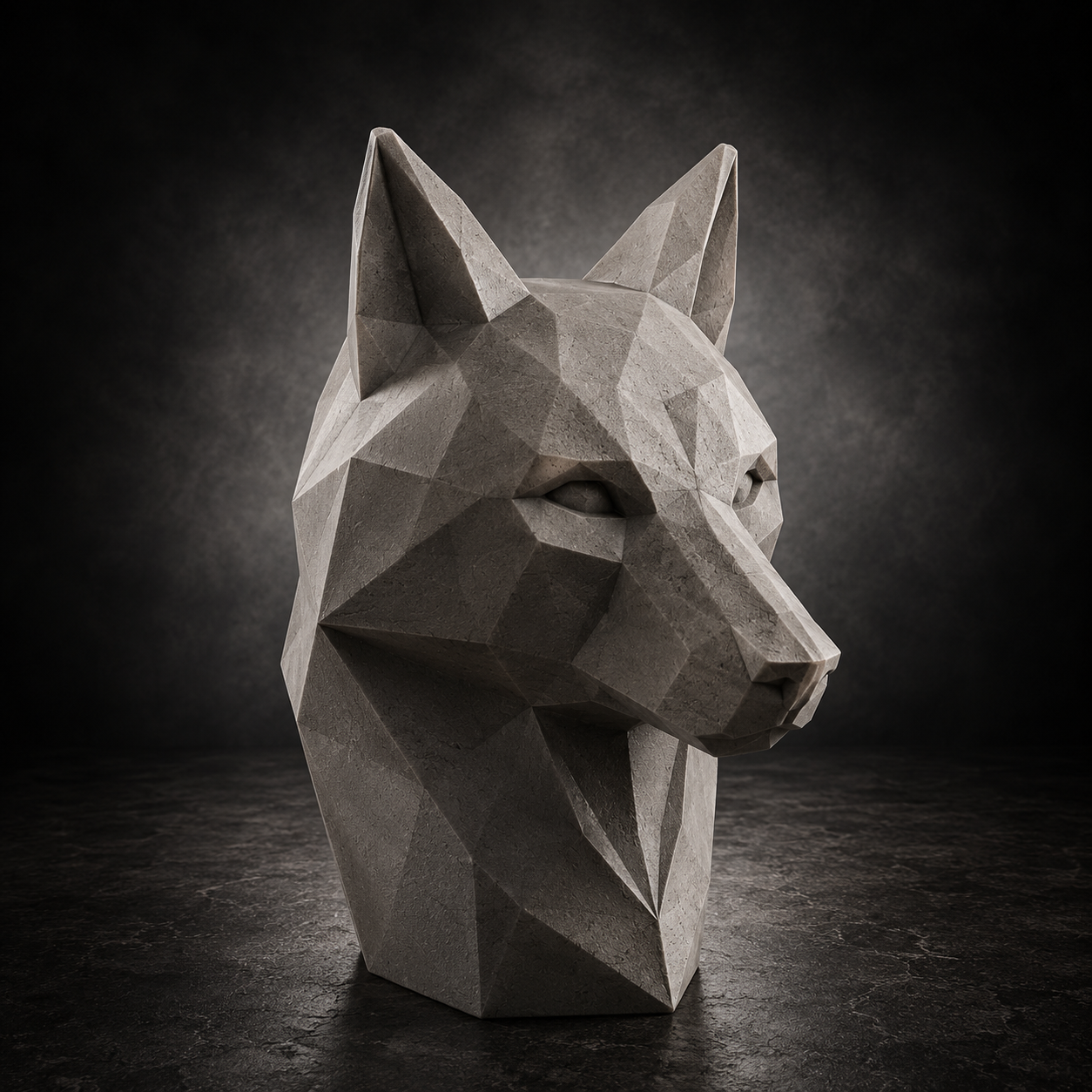 Low Poly Wolf Bust STL File for 3D Printing – Modern Geometric Animal Sculpture