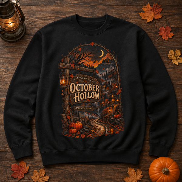 October Hollow Halloween Town PNG – Vintage Haunted Village Sublimation Shirt Design