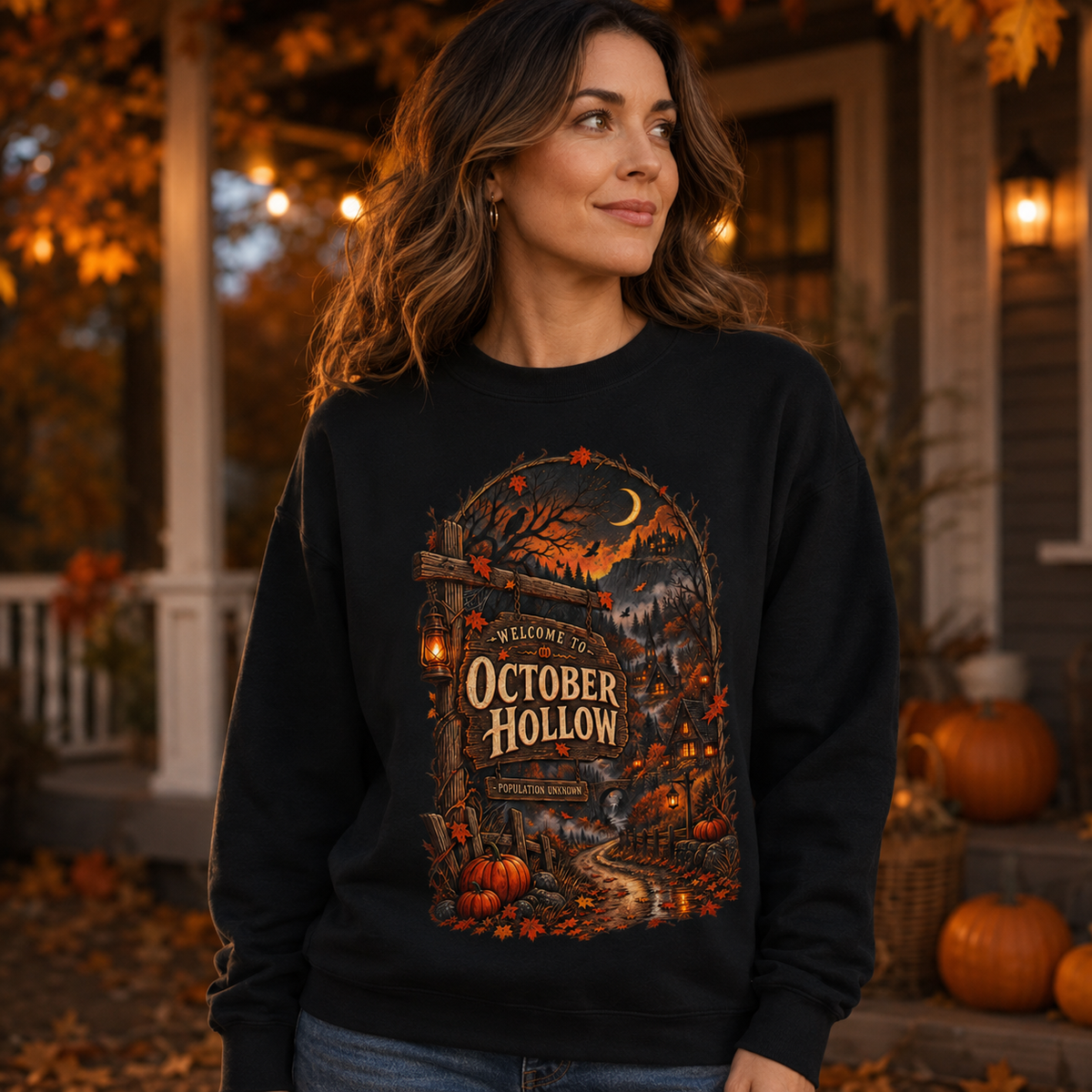 October Hollow Halloween Town PNG – Vintage Haunted Village Sublimation Shirt Design