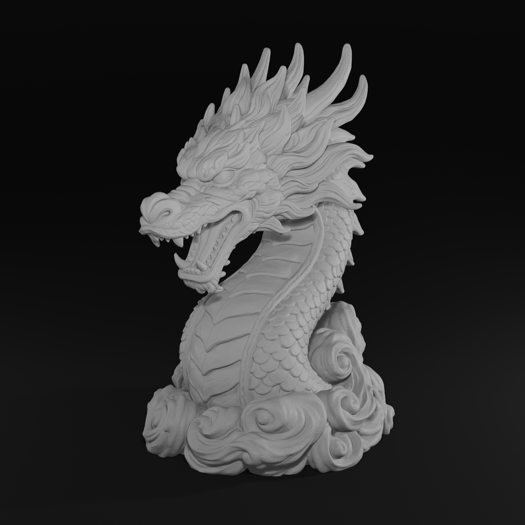 Japanese Dragon Bust STL File – Oriental Dragon Sculpture for 3D Printing
