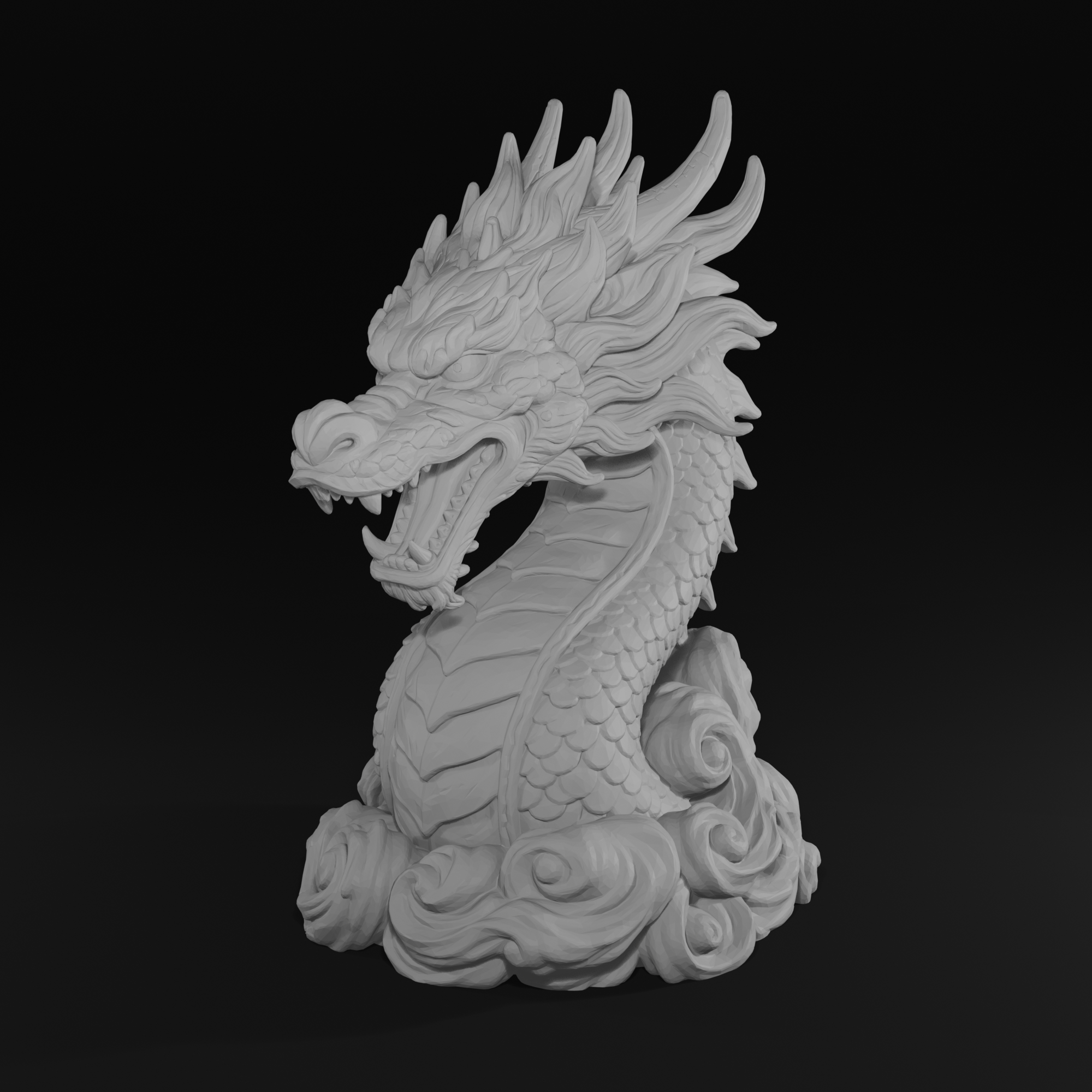 Japanese Dragon Bust STL File – Oriental Dragon Sculpture for 3D Printing