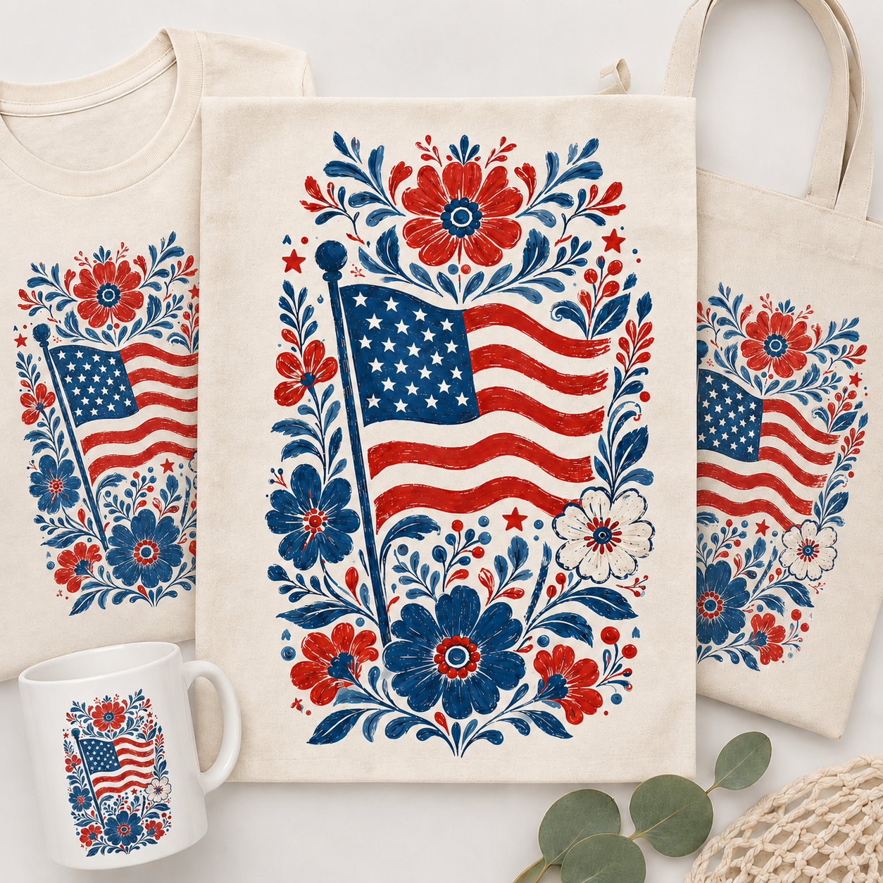 American Flag Floral PNG File | Patriotic Liberty Shirt Design Main image